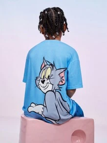 TOM & JERRY X SHEIN Tween Boy Cartoon Graphic PJ Set - Blue - View 6