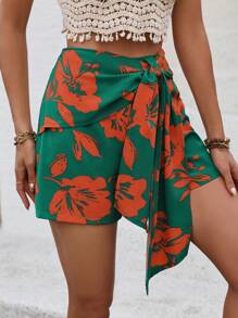 Breezaya Ladies' Floral Print Front-Tie Shorts - Green - View 4