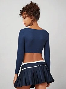 Forever 21 女款休閒純色長袖短上衣 - 綠色 - 查看 2