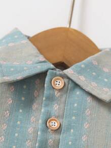 SHEIN 2入組嬰兒男童休閒波西米亞條紋polo領短袖上衣和純色短褲夏季套裝 - 彩色 - 查看 3