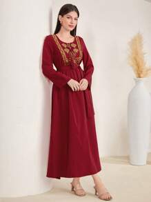 Al Najma 綁帶刺繡連搭流蘇長裙,金色線細節 - 紅色 - 查看 7
