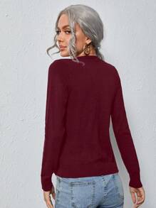 SHEIN Frenchy Single-Breasted Long Sleeve Cardigan,Long Sleeve Tops,Knitted Sweater In Fall/Winter Christmas Red New Year Burgundy Casual Valentine's Day - Burgundy - View 2