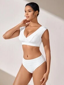 SHEIN Swim Effen kleur split bikiniset voor dames met V-hals zomer