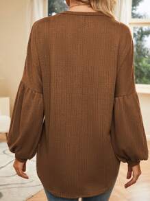 Chất rắn Tay áo Đèn lồng Áo thun - màu nâu - Xem 2