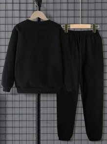 Bộ 2 chiếc/Bộ áo nỉ cổ tròn in chữ nhiều màu cho bé trai và quần nỉ, trang phục gia đình đồng bộ, mẹ và bé (4 bộ bán riêng) - màu đen - Xem 2