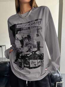 DAZY 圖案與字母圖形垂肩t恤 - 灰色 - 查看 3