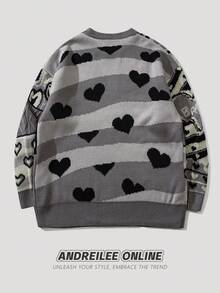 ANDREILEE 心形甜美风 2023 秋冬新款宽松百搭情侣圆领长袖针织衫 - 黑色 - 查看 2