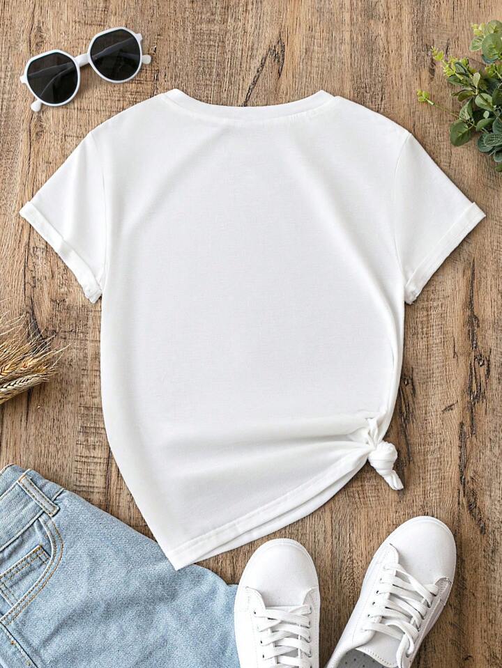 SHEIN LUNE Casual Loose Lemon Fruit Print Round Neck Short