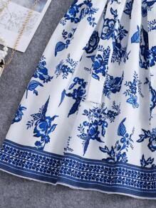 SHEIN Tween Girls' Floral Printed Short Sleeve Dress For Vacation,Holiday,Summer,Travel