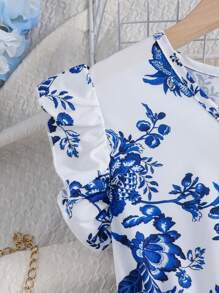 SHEIN Tween Girls' Floral Printed Short Sleeve Dress For Vacation,Holiday,Summer,Travel