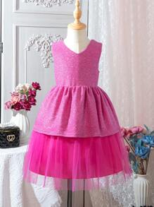 SHEIN Vestido sin mangas de malla y con volumen para niñas jóvenes