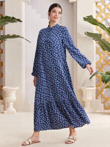 Al Najma 女士长款灯笼袖花卉朴素连衣裙 - 彩色 - 查看 3