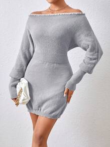 SHEIN Privé Vestido Suéter De Manga Larga Con Hombros Descubiertos Para Mujer