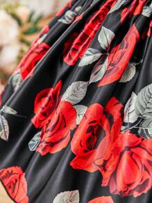 SHEIN Baby Girls Elegant Rose Floral Short Sleeve Cinched Waist Dress, Mommy And Me Matching Outfits (2 Piece Set Sold Separately) - Black - View 11