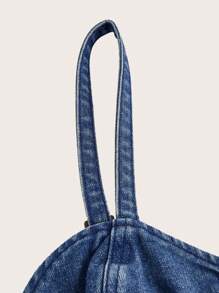 SHEIN MOD Women's Denim Dress With Pleated Hem And Spaghetti Straps, Washed - Dark Wash - View 3