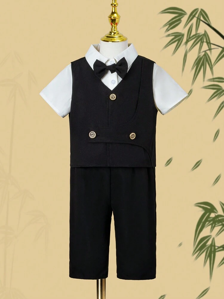 Young Boy Simple Fashion Shirt, Vest, Pants, Gentleman'S Three-Piece Set