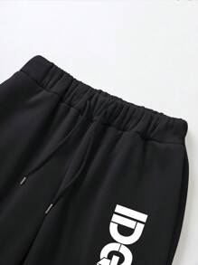 SHEIN Women's Letter Print Drawstring Waist Sweatpants Graduation,Back To School Outfits,Graduation,Teacher Outfits For Women,Back To School Fall Cloth For Women - Black - View 4