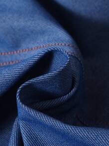 SHEIN Tricou cu mânecă scurtă și cusături contrastante Pantaloni/salopete 2 buc. - Albastru si alb - Vizualizare 6