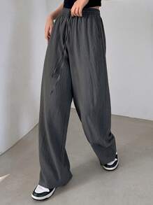 Dazy Designer Pantalones casuales sueltos de unicolor con diseño de cordón elástico en la cintura, pantalones holgados para mujeres, ropa de mujer para otoño