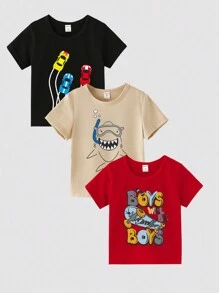 SHEIN 素面青年男孩可愛卡通印花短袖t恤 - 彩色 - 查看 1