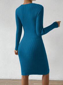 SHEIN Essnce Twist Detail Long Sleeve Sweater Dress - Blue - View 2