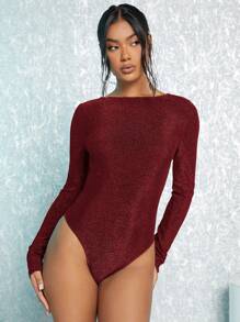 SHEIN BAE Women's Solid Color Backless Bodysuit With Chain Decoration