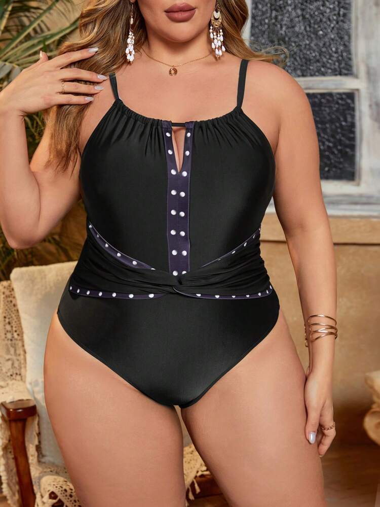 Summer Plus Size Openwork Hollow Out Front & Backless Monokini Swimsuit