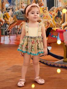 Colorful Embroidery Floral Mesh Baby Girl Dress With Lotus Leaf Hem - Multicolor - View 6