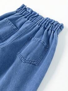SHEIN Vintaside Kids Jeans skinny pour filles avec taille élastique évasée et poignets resserrés