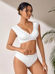 SHEIN Swim Effen kleur split bikiniset voor dames met V-hals zomer
