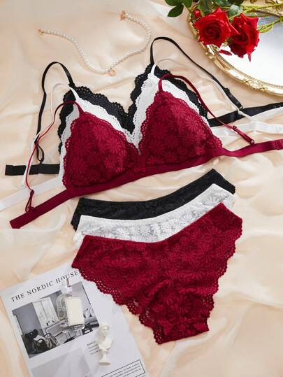 Bloemen Kanten Harness Scallop BH Slipje Lingerie Sets