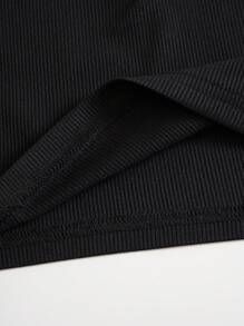 INAWLY 素色螺紋針織繞頸短上衣