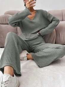 EURMUSE Drop Shoulder Tee & Pants - Dark Grey - View 1