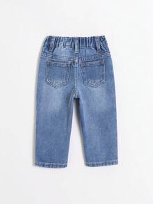 Đứa bé trai Trung bình Denim mùa giặt Xanh Quần denim Với Thêu Gấu - Rửa trung bình - Xem 2
