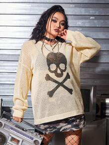 ROMWE PUNK Vrouwen Grote maten Gebreid Uitgeholde Skelet patroon Oversized Truien
