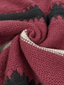 Women's Casual Striped Drop Shoulder Loose Pullover Long Sleeve Sweater Top, Red - Multicolor - View 8