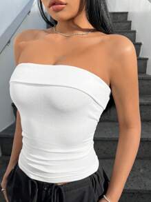 SHEIN EZwear White Knit Tight-Fitting Tube Top