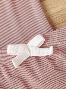 3 件套休闲可爱风格女婴蝴蝶结装饰背心和短裤，宽松舒适松紧带，3 种颜色 - 彩色 - 查看 6