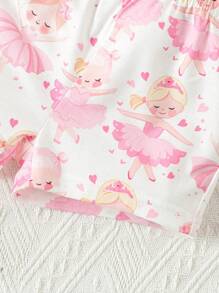 SHEIN Baby Girl Cartoon Printed Tank Top And Shorts 2pcs/Set, Summer Outfits