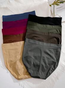 9pcs Plus Size Solid Color High Waisted Triangle Panties - Multicolor - View 2