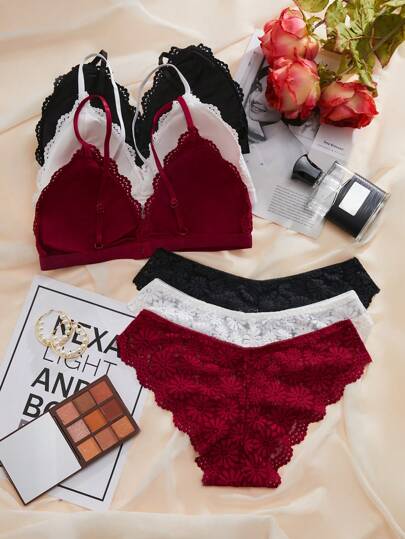 Bloemen Kanten Harness Scallop BH Slipje Lingerie Sets view 2