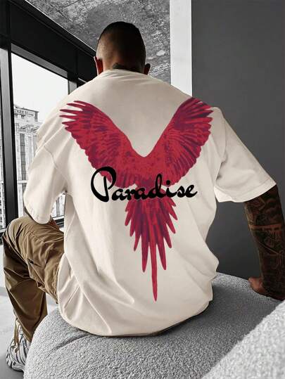 Men's Eagle & Letter Print Drop Shoulder T-Shirt