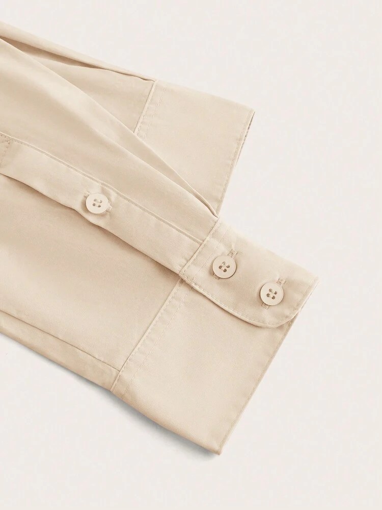 Ladies' Solid Color Button-Front Shirt With Pockets