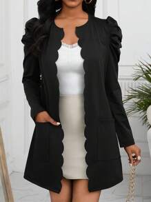 Xyvia Jacket With Shell Edge And Open Front Fall Winter Cloth For Women - Black - View 3