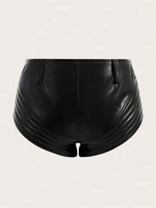 SHEIN ICON 特低腰接縫設計超短裙短褲 - 黑色 - 查看 2