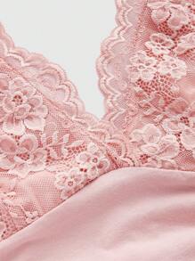 ROMWE PUNK Lace Panel Halter Top - Dusty Pink - View 3