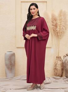 Al Najma Patchwork Woven Tape Batwing Sleeve Arabian Dress