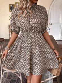SHEIN Clasi Standkragen Batwing Ärmel Bedrucktes Kleid Für Damen - Verschiedenfarbig - Übersicht 6