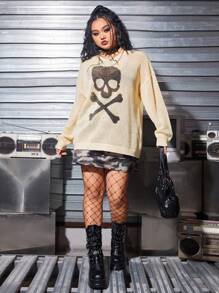 ROMWE PUNK Vrouwen Grote maten Gebreid Uitgeholde Skelet patroon Oversized Truien
