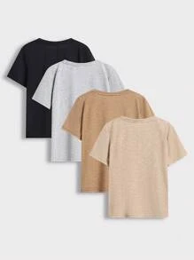 SHEIN 4pcs/Set Comfortable And Fashionable Short Sleeve T-Shirts For Tween Boys, School, Campus, College